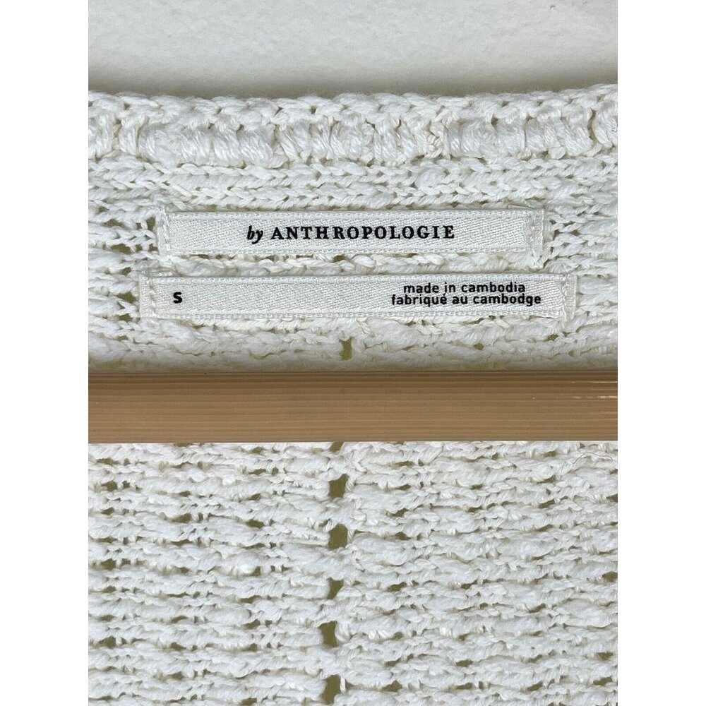NWT! ANTHROPOLOGIE‎ Sheer Long-Sleeve V-Neck Knit Sweater Ivory Cream Size S - Picture 7 of 11
